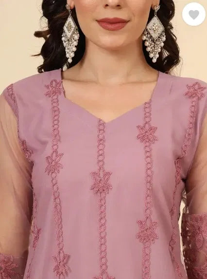 Blush Pink Kurta Set with Dupatta & Bottomwear — Women Festive Ethnic Wear