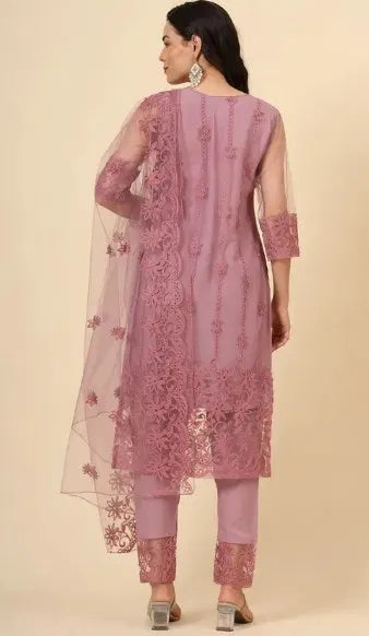 Blush Pink Kurta Set with Dupatta &amp; Bottomwear — Women Festive Ethnic Wear