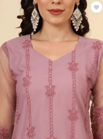 Blush Pink Kurta Set with Dupatta &amp; Bottomwear — Women Festive Ethnic Wear