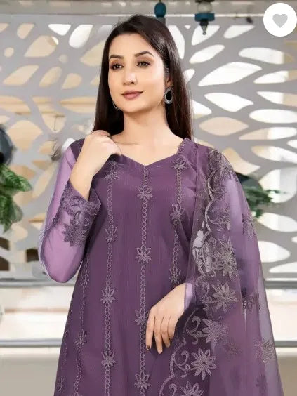 Deep Purple Embroidered Kurta Set with Dupatta — Women Traditional Festive Wear