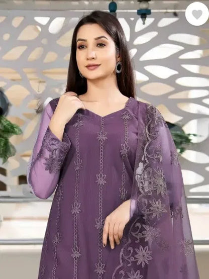 Deep Purple Embroidered Kurta Set with Dupatta — Women Traditional Festive Wear