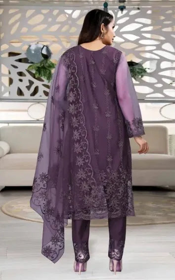 Deep Purple Embroidered Kurta Set with Dupatta — Women Traditional Festive Wear